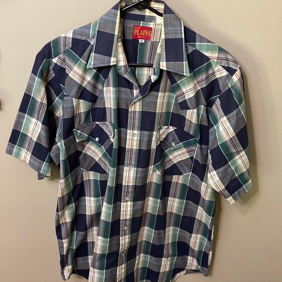 Ely Plains Mens Plaid Western Pearl Snap Short Sleeve Shirt EUC size M - Picture 1 of 6